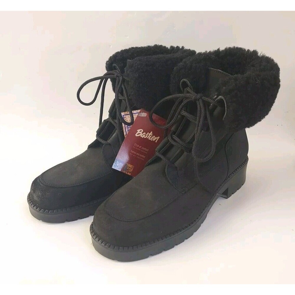 NWT Ladies Bastien Black Leather Wool Lined Waterproof Ankle Boots Size 8.5B